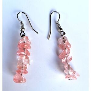 Rose Quartz Dainty Drop Earrings with Sterling Silver Hooks 1.5 in